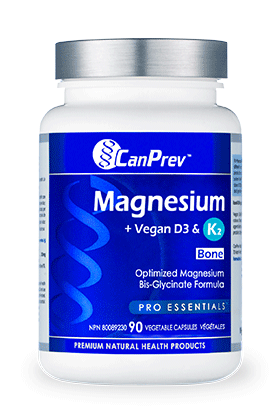 CanPrev Magnesium Bis-Glycinate + Vegan D3 & K2 (90 VegCaps)