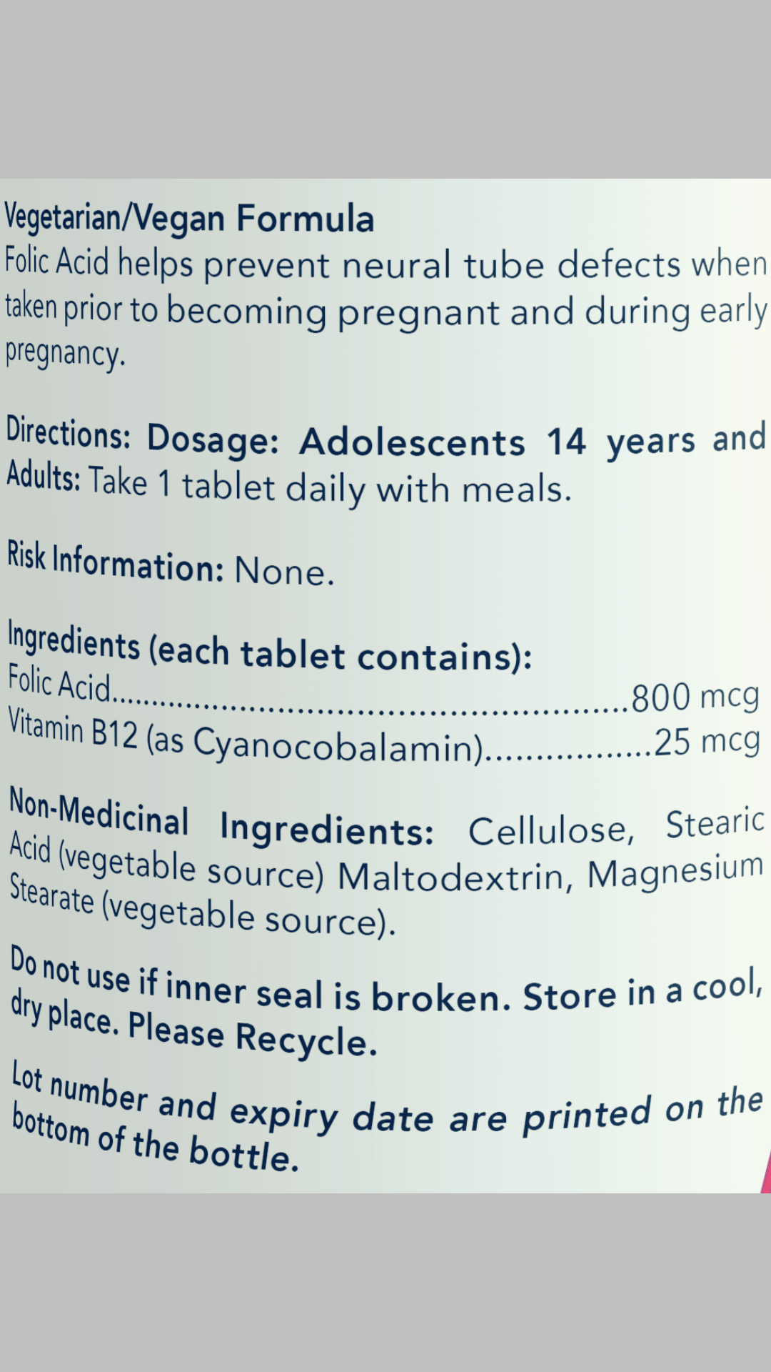 NOW Foods Folic Acid with Vitamin B-12 800mcg - (250 Tabs)