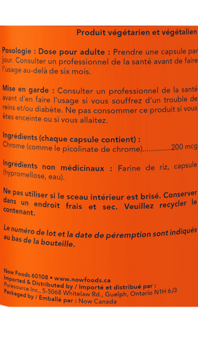 NOW Supplements Chromium Picolinate 200mcg (250 VegCaps)