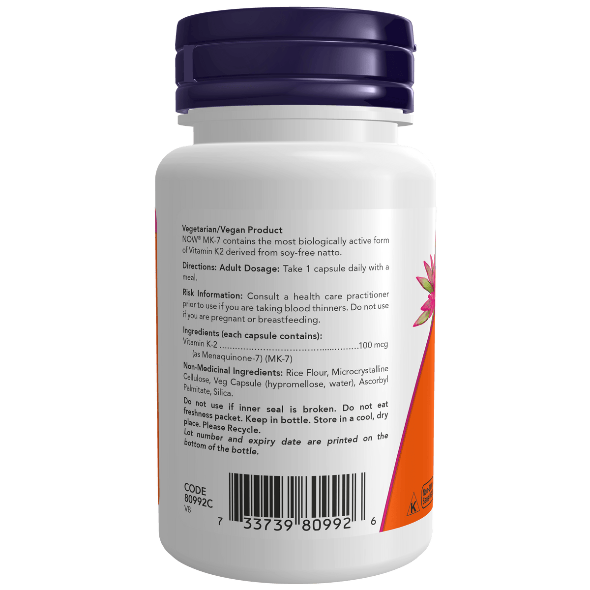 NOW Foods MK-7 Vitamin K-2 100mcg (60 VegCaps)